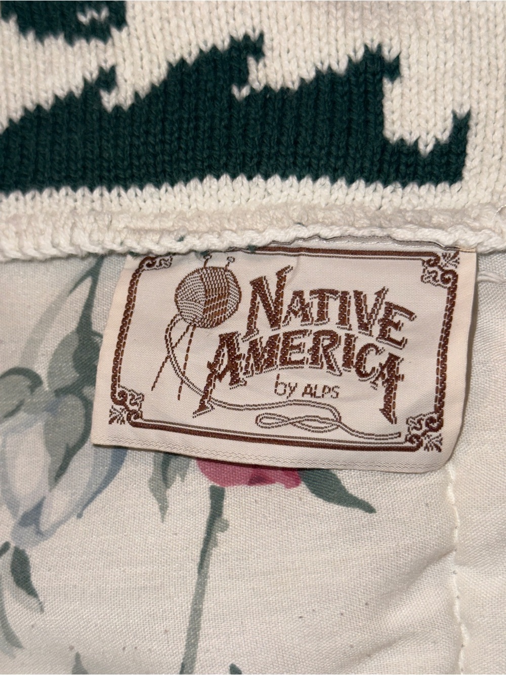 Vintage Alps Knit Blanket Green Cream Moose Cabin Lodge Throw - Picture 3 of 5